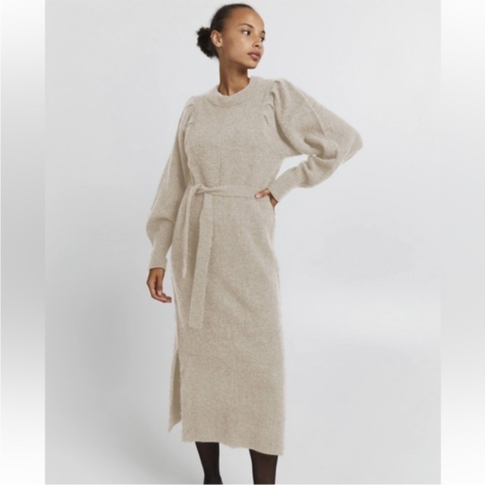 NWOT ICHI Jordan Sweater Dress in Oatmeal, Size Small